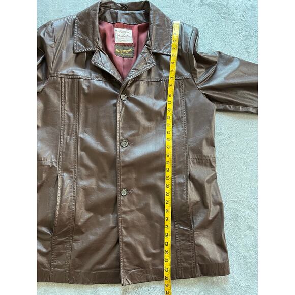 Vintage 60s 70s Brown Leather Short Trench Coat Jacket Belted XL Made in USA - Picture 12 of 16